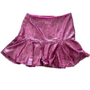 Hemline Hausen Pink Sequin Mini Skirt Flared Womens S NWT Festival Boho Outfit